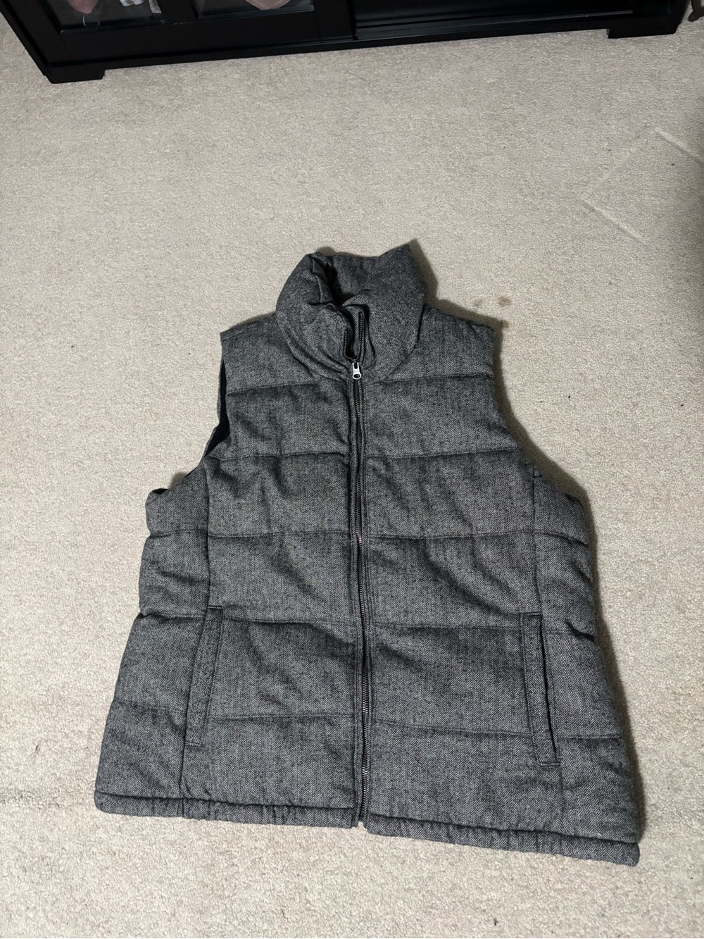 Down Puffer Vest OLD NAVY XL Gray Quilted Herringbone Gorpcore Zip Front